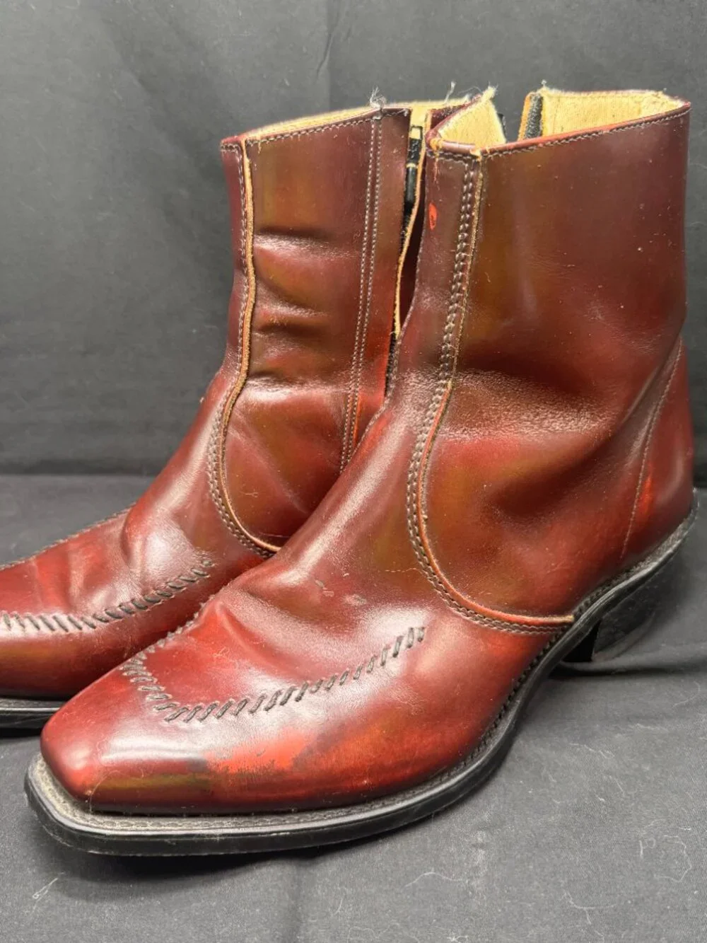 Vintage Men's Wrangler Chestnut Brown Leather Side Zip Ankle Western Boots Size